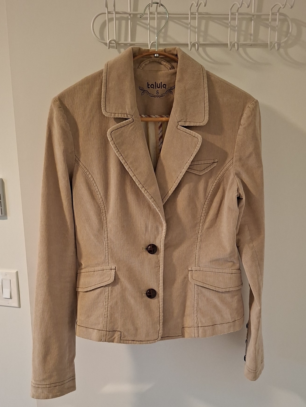 Talula Y2K-inspired Classic Tan Corduroy Blazer w/ Elbow Patches (Size XS/S)